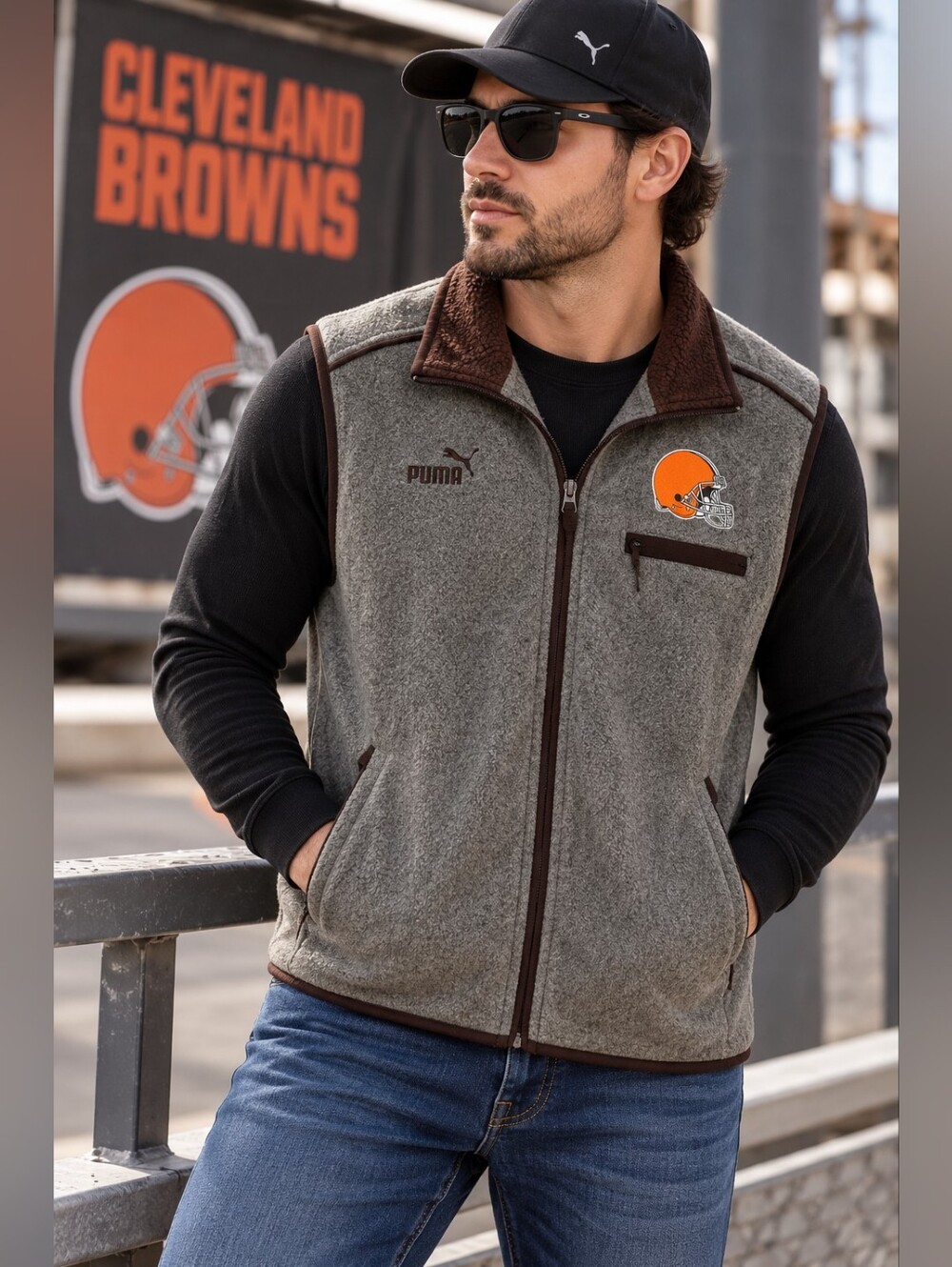 Puma Cleveland Browns NFL Men’s Gray Fleece Vest Size L